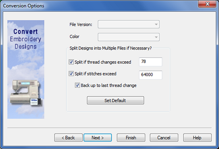 Convert Embroidery Files dialog