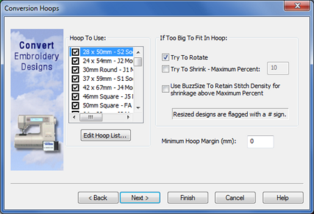 Convert Embroidery Files dialog