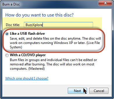 Burn a Disc dialog