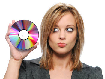 Woman holding blank CD