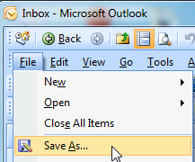 Outlook Save As menu item